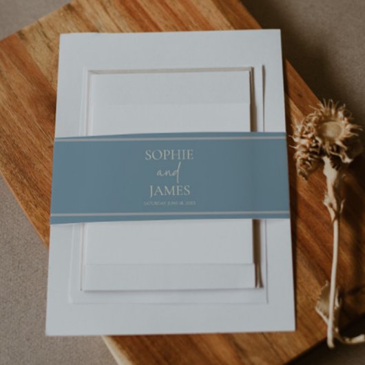 Minimalist Blue Beige Wedding Uitnodigingen Wikkel