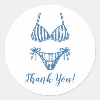Minimalist Blue Bikini Coastal Bedankt Ronde Sticker
