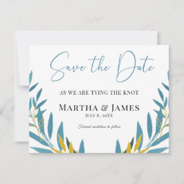 Minimalist Blue Botanical Save the Date Kaart