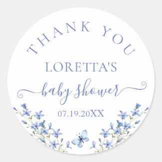 Minimalist Blue Floral Baby Shower Thank You Ronde Sticker