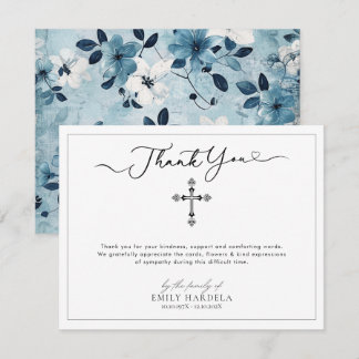 Minimalist Blue Floral Funeral Bedankt Kaart