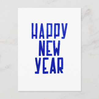 Minimalist Blue Happy New Year Postcard Painting Feestdagenkaart