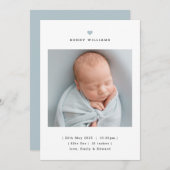 Minimalist Blue Heart Boy Birth Announcement Aankondiging (Voorkant / Achterkant)