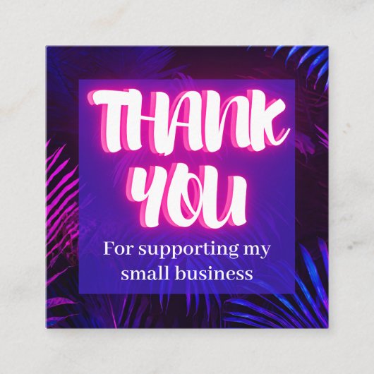 Minimalist Blue Neon Custom Logo Bedankt Vierkante Visitekaartje (Voorkant)
