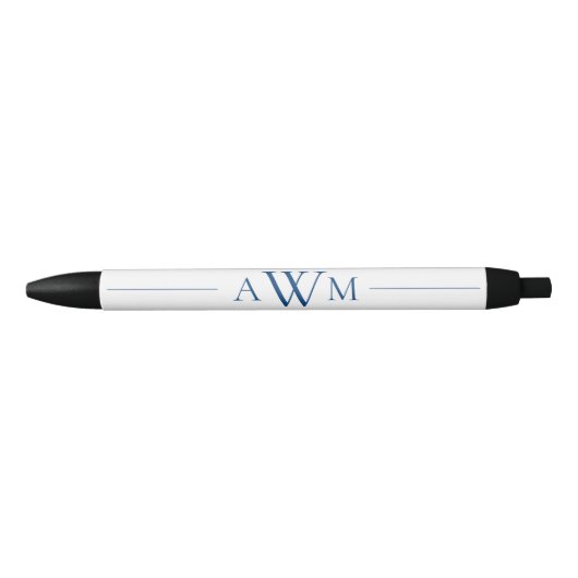 Minimalist Blue Three Letter Monogram Zwarte Inkt Pen (Voorkant)