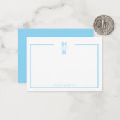 Minimalist Blue Two Border Monogram Note Card Notitiekaartje (Voorkant / Achterkant in situ)