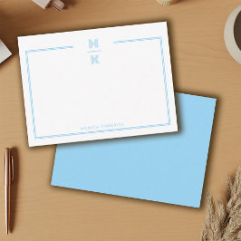 Minimalist Blue Two Border Monogram Note Card Notitiekaartje