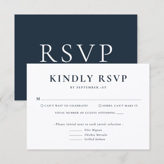 Minimalist Blue Wedding RSVP Card (Devant / Derrière)