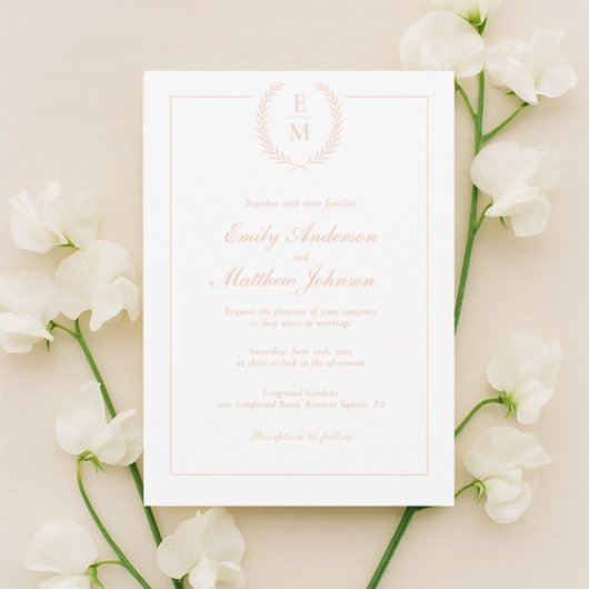 Minimalist Blush Laurel Wedding Invitation