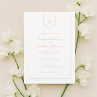 Minimalist Blush Laurel Wedding Invitation Kaart