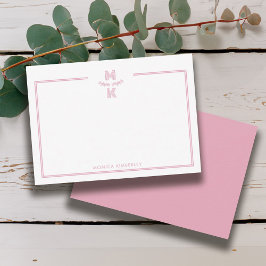 Minimalist Blush Pink Border Monogram Note Card Notitiekaartje