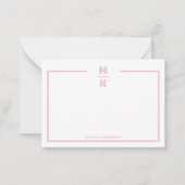 Minimalist Blush Two Border Monogram Note Card Notitiekaartje (Voorkant)