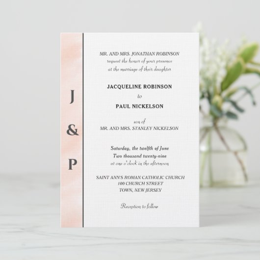 Minimalist Blush Waterverf monogram Kaart (Staand voorkant)