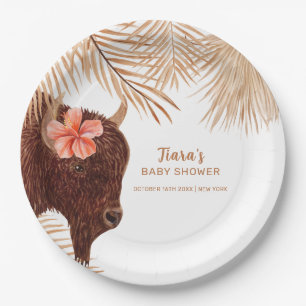 Minimalist Boho Floral Holy Koe Girl Baby shower Papieren Bordje