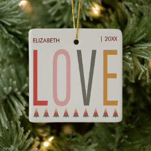 Minimalist Boho gepersonaliseerd met naam Kerstmis Keramisch Ornament
