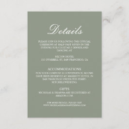 Minimalist Boho Green Elegant Wedding Details Informatiekaartje