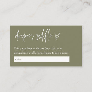 Minimalist Boho Green Hallo Baby Diaper Raffle Informatiekaartje