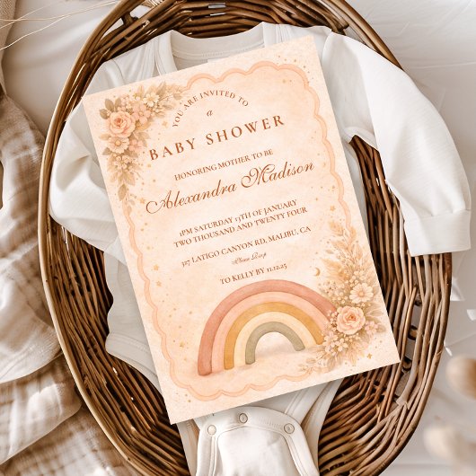 Minimalist Boho Rainbow Baby Shower Kaart