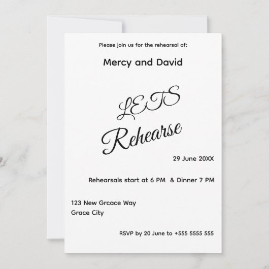 Minimalist Boho Rehearsal Invitation card (Devant)