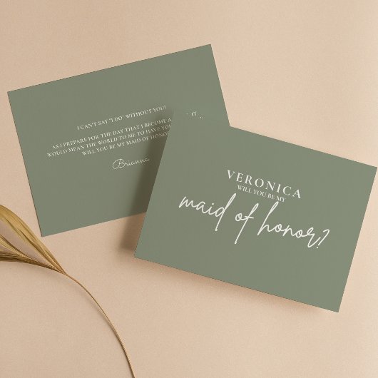 Minimalist Boho Sage Green Maid of Honor proposal