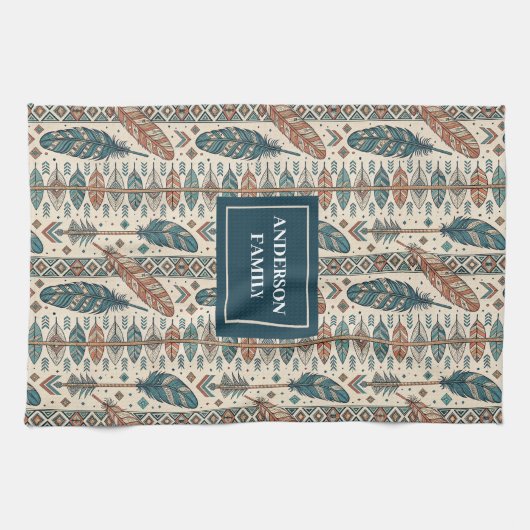 Minimalist Boho Towel Custom Name Pastel Design Theedoek (Horizontaal)