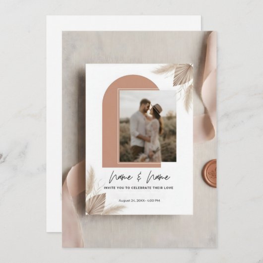 Minimalist boho wedding invitation with photo (Devant / Derrière)