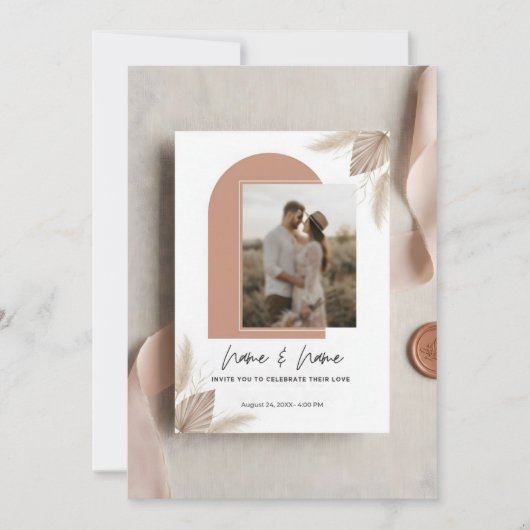 Minimalist boho wedding invitation with photo kaart (Voorkant)