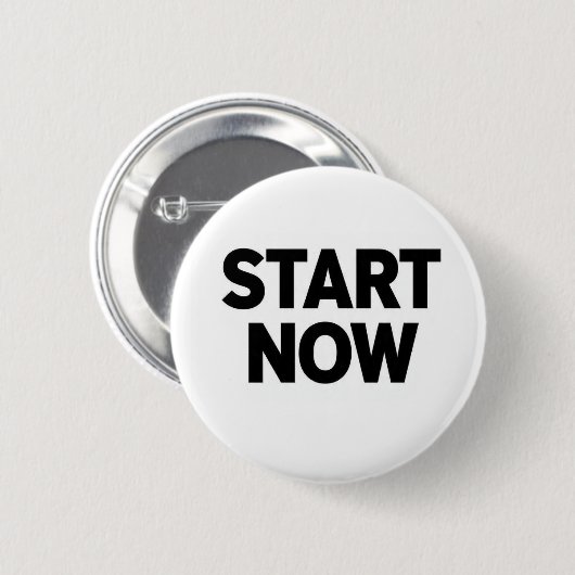 Minimalist bold start now text ronde button 5,7 cm (Voorkant /achterkant)