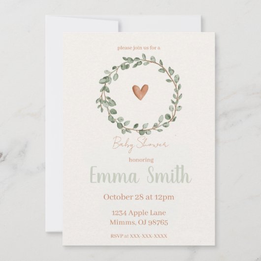 Minimalist Botanical Baby Shower Invitation (Devant)