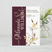 Minimalist Botanical Burgundy Wedding Invitation (Debout devant)