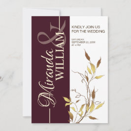 Minimalist Botanical Burgundy Wedding Invitation Kaart