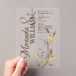 Minimalist Botanical Gold Wedding Acryl Uitnodigingen