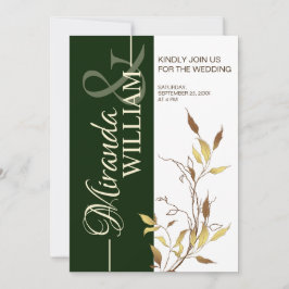 Minimalist Botanical Green Wedding Invitation Kaart