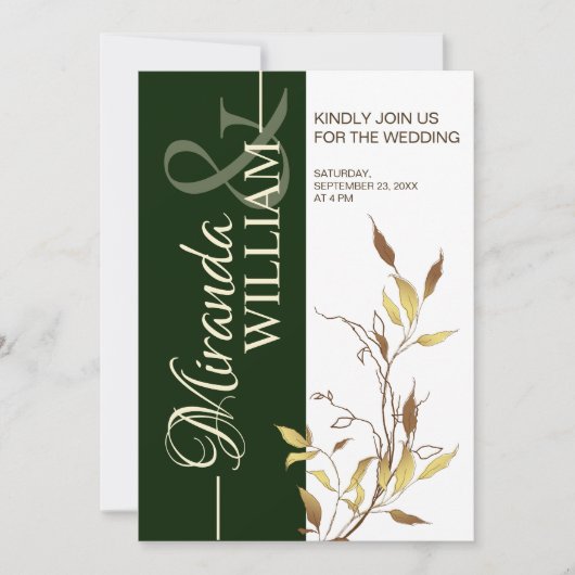 Minimalist Botanical Green Wedding Invitation Kaart (Voorkant)