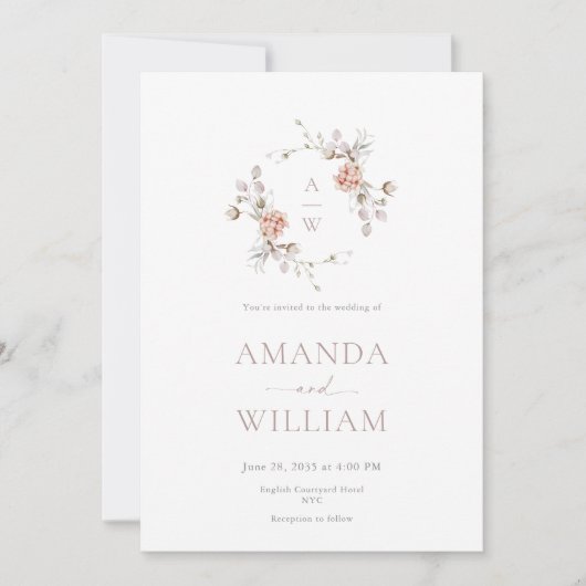 Minimalist Botanical Monogram Invitation (Devant)