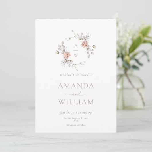 Minimalist Botanical Monogram Invitation (Debout devant)