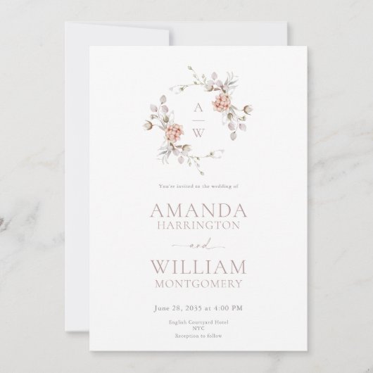 Minimalist Botanical Monogram Invitation (Devant)