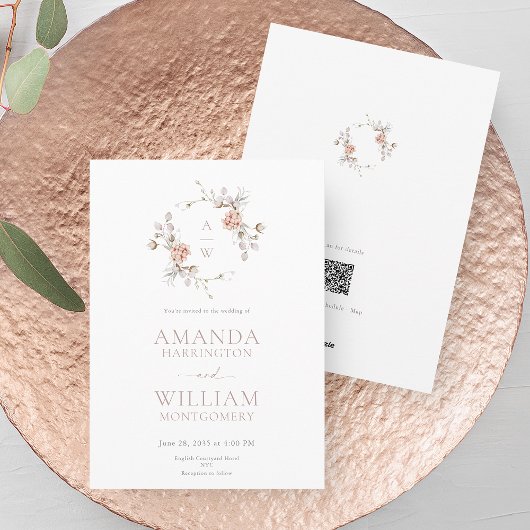 Minimalist Botanical Monogram Invitation