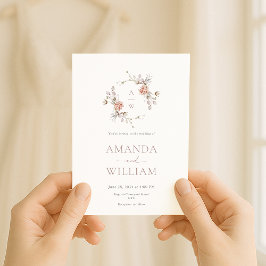 Minimalist Botanical Monogram Invitation Kaart