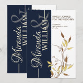 Minimalist Botanical Navy Blue Wedding Invitation (Devant / Derrière)