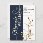 Minimalist Botanical Navy Blue Wedding Invitation Kaart (Achterkant)