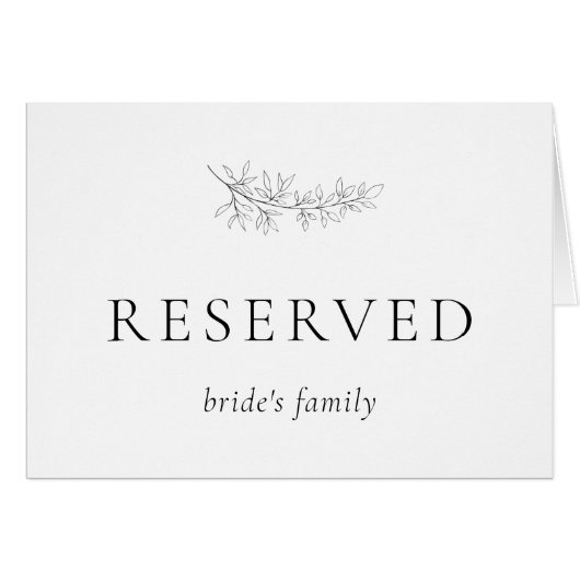 Minimalist Botanical Wedding Reserved Seating Card (Voorkant Horizontaal)