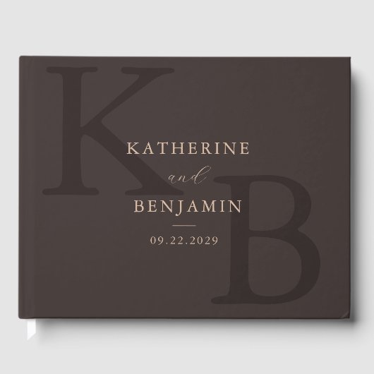 Minimalist Brown Monogram Modern Wedding Gastenboek (Voorkant)