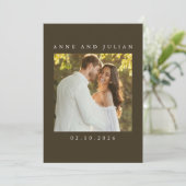 Minimalist Brown Wedding Invitation with a photo Kaart (Staand voorkant)