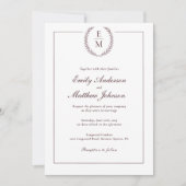 Minimalist Burgundy Laurel Wedding Invitation (Devant)