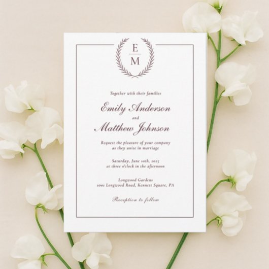 Minimalist Burgundy Laurel Wedding Invitation