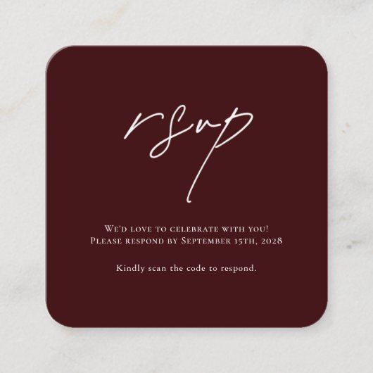 Minimalist Burgundy Wedding RSVP Card with QR Code Informatiekaartje (Voorkant)