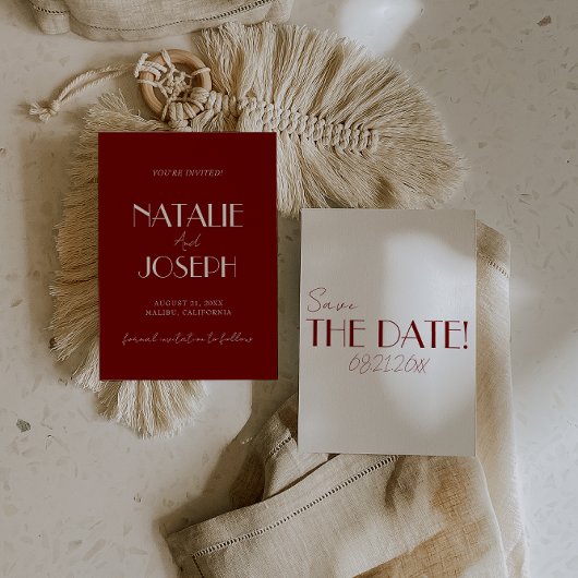 Minimalist Burgundy Whimsical Retro Wedding Save The Date