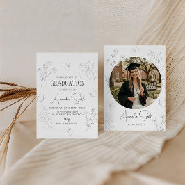 Minimalist Butterfly Floral Graduation Invite Kaart