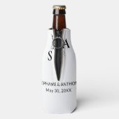 Minimalist BW Monogram Wildflower Wedding Flesjeskoeler (Fles Achterkant)